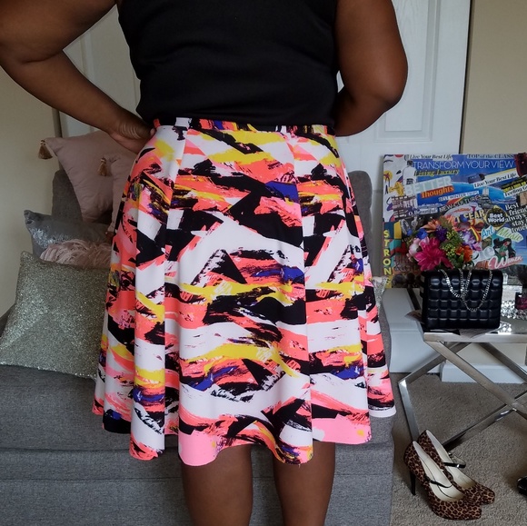 PLUS SIZE 2X Belle Sky Neon Print Circle Skirt - Picture 2 of 3